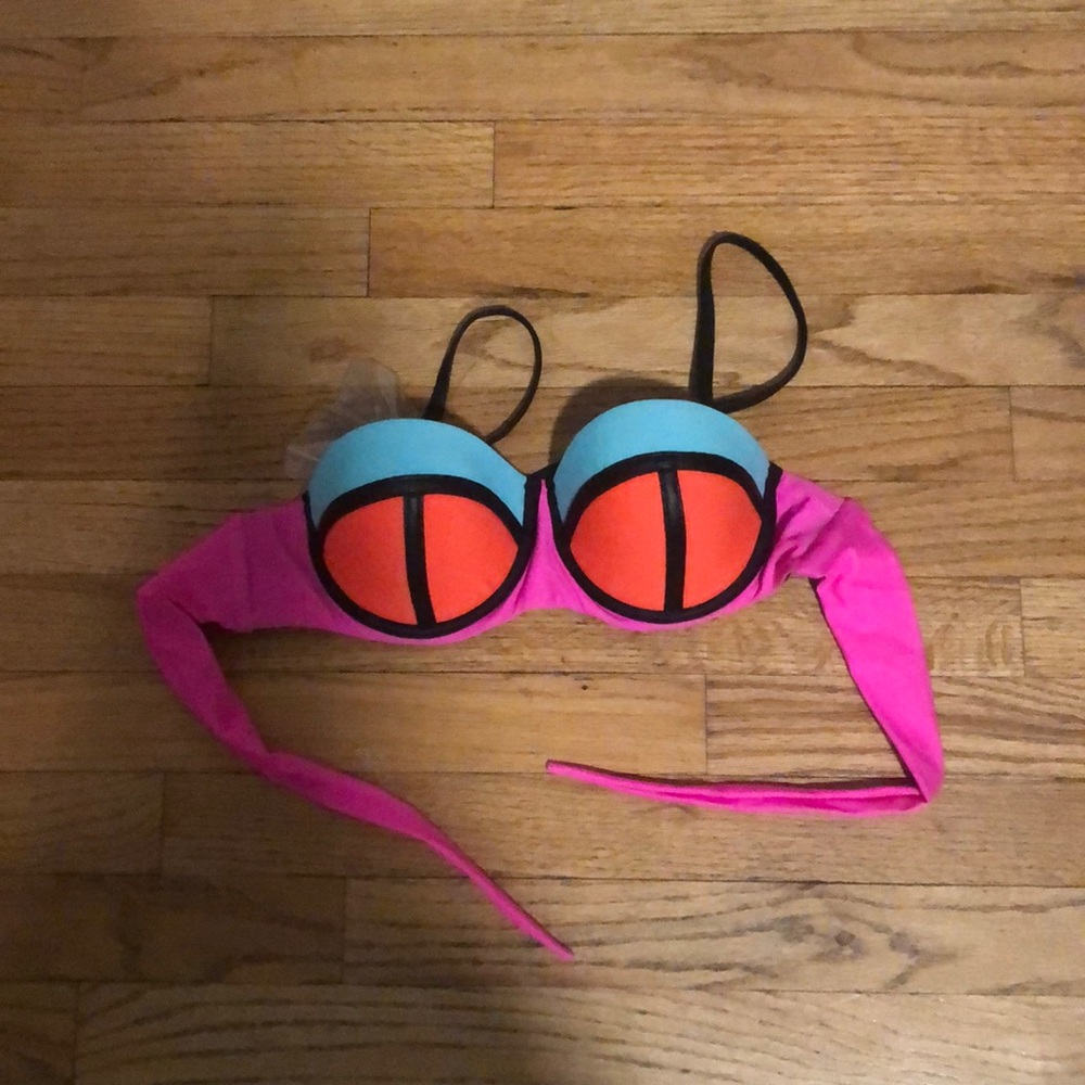 PilyQ bustier bikini top with faux leather detail